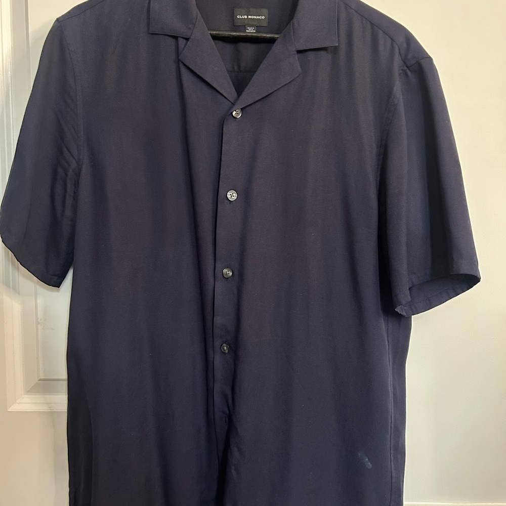 Club monaco navy blue camp collar shirt